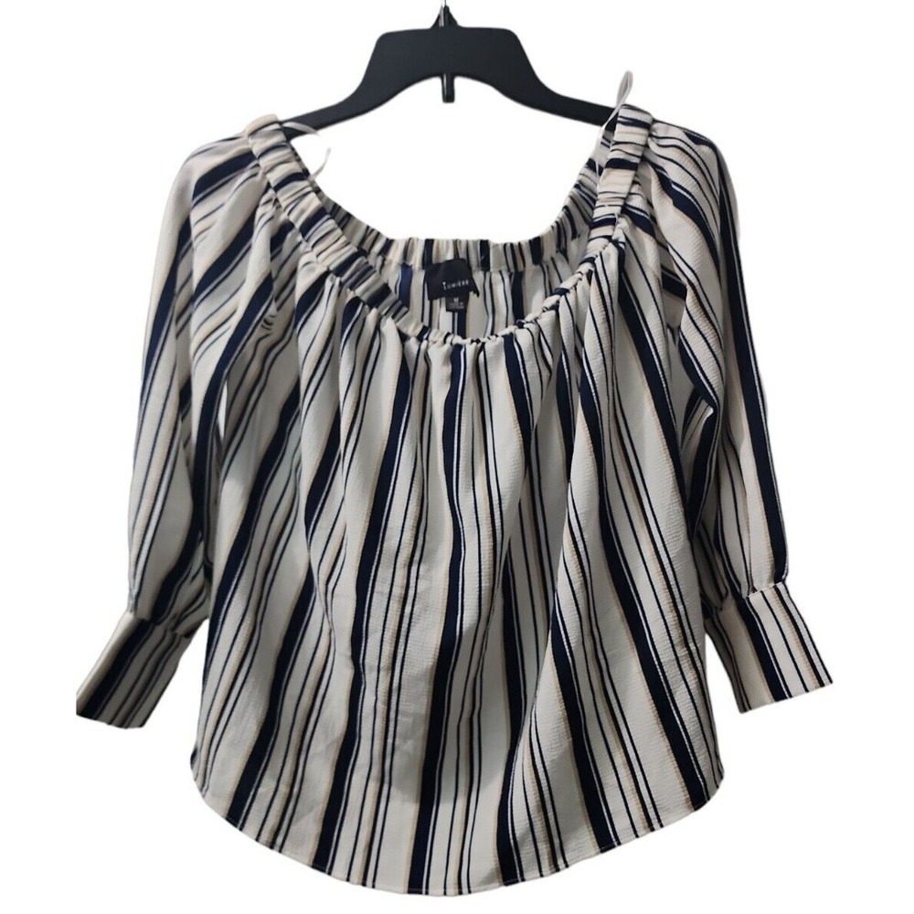 Lumiere Striped Blouse Off Shoulder 3/4 Sleeve Top Casual Elegant Size M